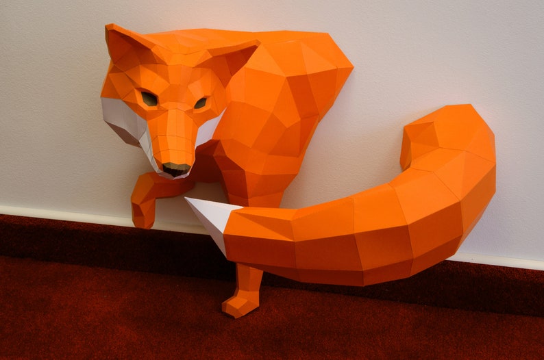 Little Fox Design Sculpture, DIY papercraft kit by Paperwolf image 9