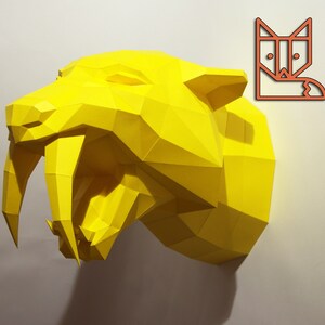 Tigre dai denti a sciabola in carta, scultura da parete