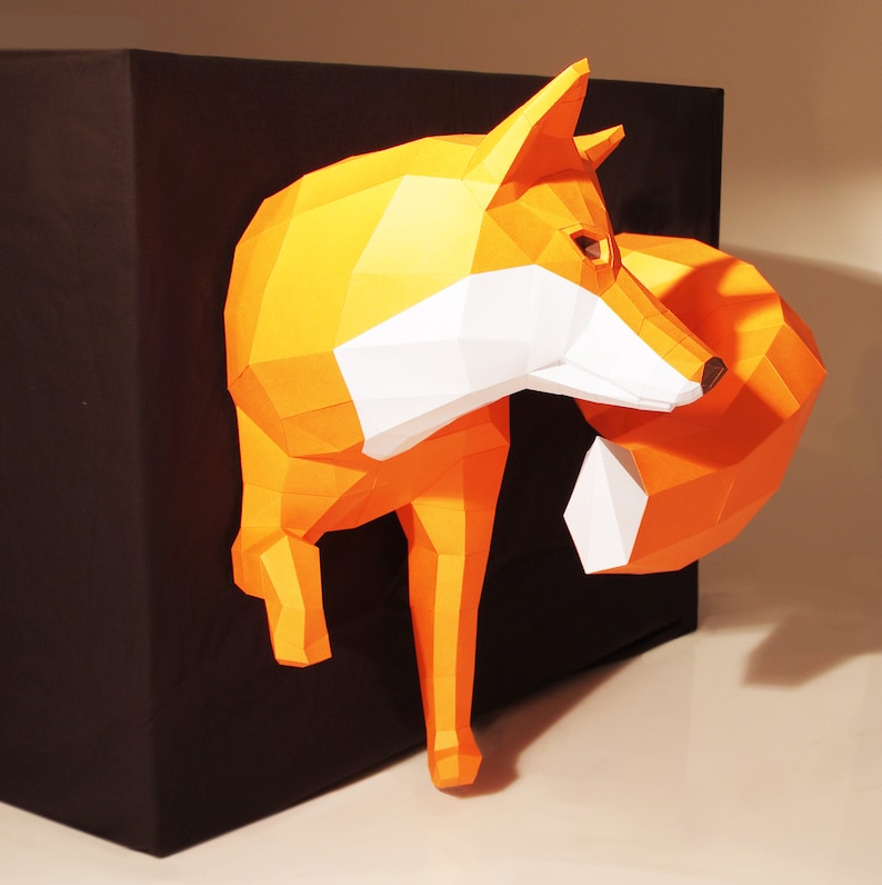 BIG Orange Fox sculpture, DIY, Paperwolf Paper Fox image 4