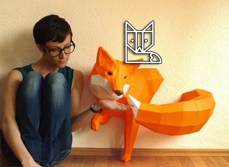 BIG Orange Fox sculpture, DIY, Paperwolf Paper Fox image 1