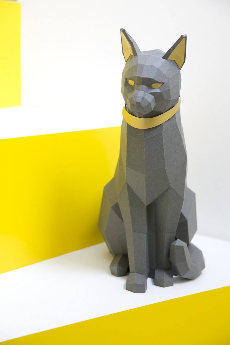 Black Cat Papercraft kit, PREMIUM Version with gold applications. Egypt Cat Goddess Bastet image 3