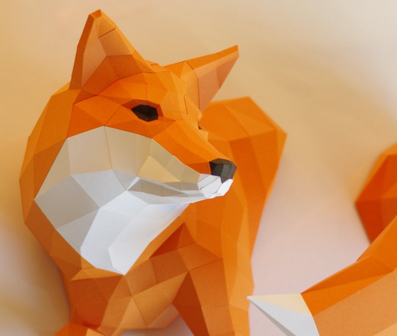 Little Fox Design Sculpture, DIY papercraft kit by Paperwolf image 7