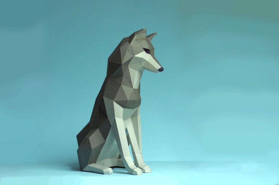 The Paper Wolf. Sitting Wolf by Paperwolf. Friendly - Etsy