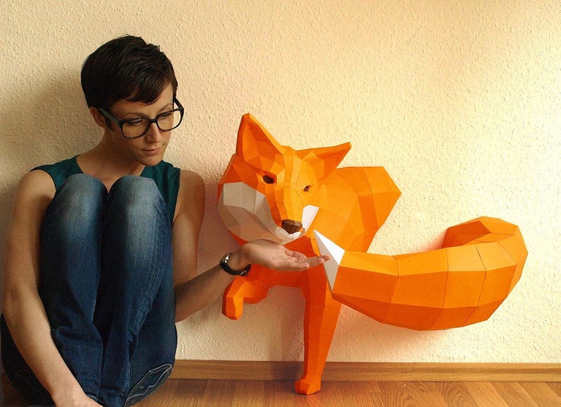 BIG Orange Fox sculpture, DIY, Paperwolf Paper Fox image 2