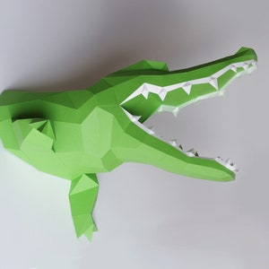 Crocodile DIY Wall sculpture, paper alligator, croc trophy teeth, geometric, polygonal origami papercraft animal, slowing down everyday life image 6