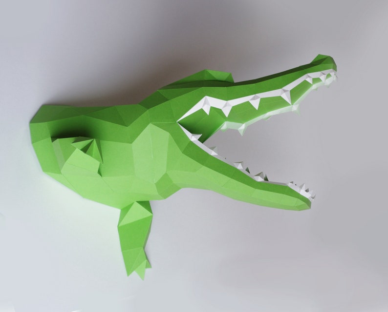 Crocodile DIY Wall sculpture, paper alligator, croc trophy teeth, geometric, polygonal origami papercraft animal, slowing down everyday life image 6