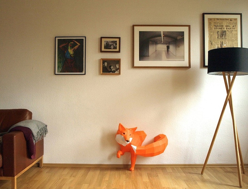 BIG Orange Fox sculpture, DIY, Paperwolf Paper Fox image 6