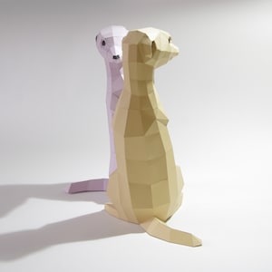 Erdmännchen DIY-Bastelbogen Papierskulptur Paperwolf Lowpoly Polygon Art, Statue zum selber basteln, Papiertier Hobby Projekt Bild 4
