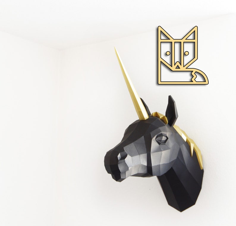 Papercraft Unicorn PREMIUM Gold / Black image 1