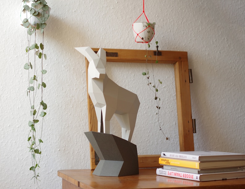 Steinbock DIY Skulptur, Bastelbogen von Paperwolf, Ausschneidebogen, 3D Origami, Steinbock Statue aus Papier, Bergziege zum selber basteln Bild 4