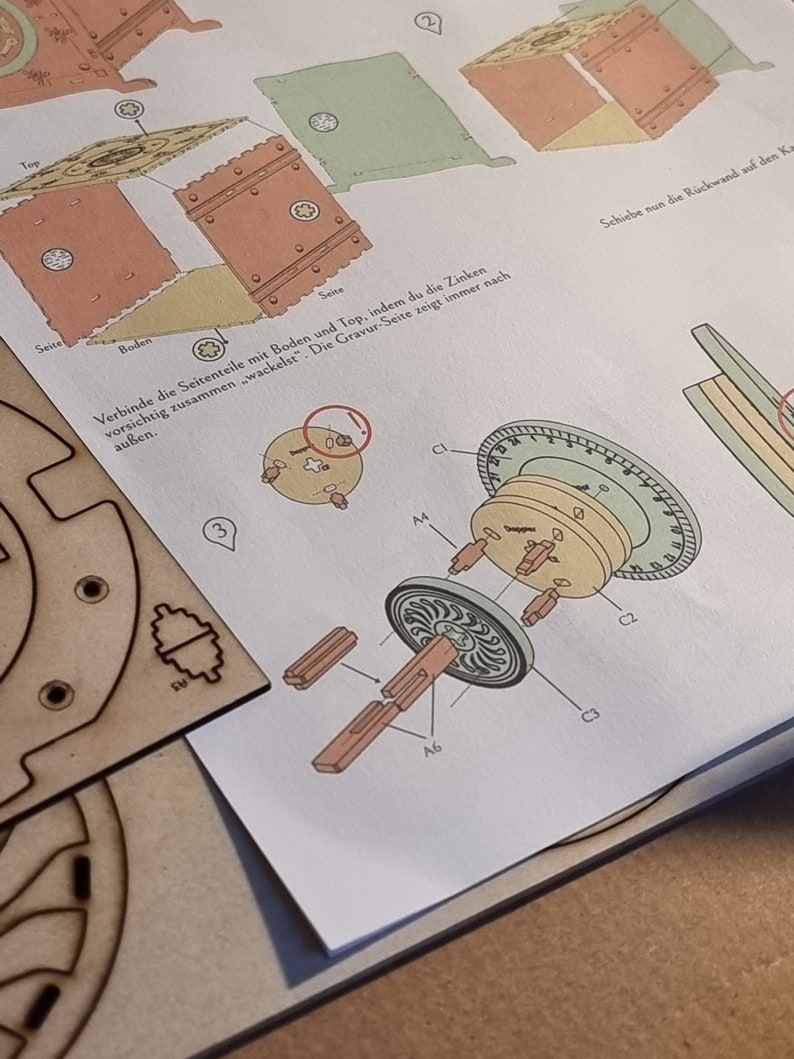 Wooden safe, STEM project laser-cut toy detective game DIY piggy bank kit image 6