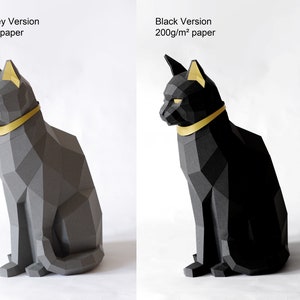 Black Cat Papercraft kit, PREMIUM Version with gold applications. Egypt Cat Goddess Bastet image 6