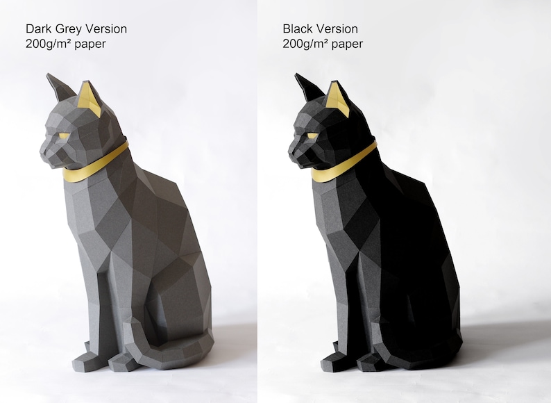 Black Cat Papercraft kit, PREMIUM Version with gold applications. Egypt Cat Goddess Bastet image 6