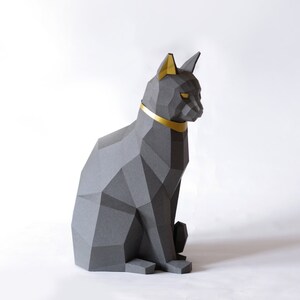 Black Cat Papercraft kit, PREMIUM Version with gold applications. Egypt Cat Goddess Bastet image 4