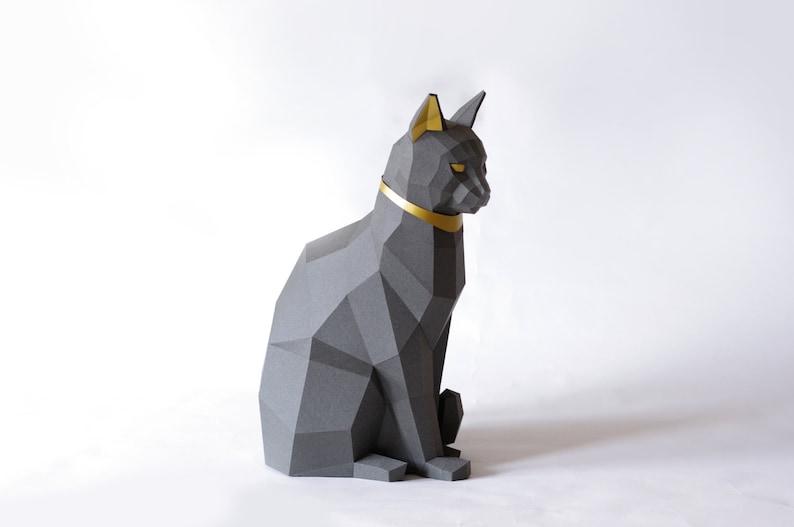 Black Cat Papercraft kit, PREMIUM Version with gold applications. Egypt Cat Goddess Bastet image 4