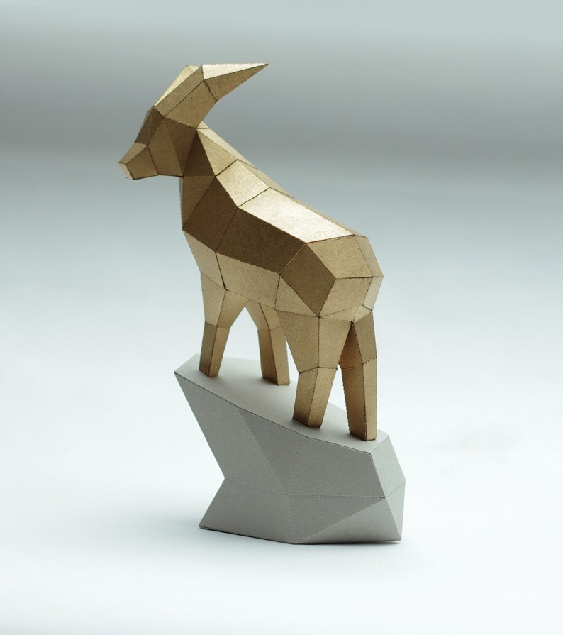 Steinbock DIY Skulptur, Bastelbogen von Paperwolf, Ausschneidebogen, 3D Origami, Steinbock Statue aus Papier, Bergziege zum selber basteln Bild 3