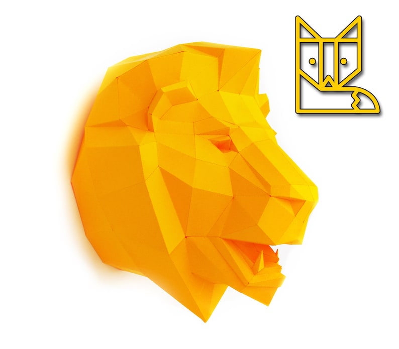 DIY papercraft template Lion Trophy head no. 4, 3D puzzle image 1