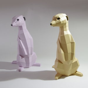 Meerkat Papercraft Kit, various colors Paper Sculpture cut and perforated, Low poly Polygon art, geometric style, interior decor paperwolf imagem 3