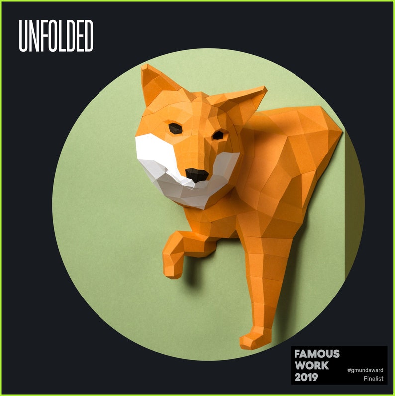 Little Fox Design Sculpture, DIY papercraft kit by Paperwolf image 2