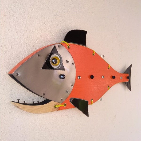 Sculpture, Decor maison de plage, Steampunk poisson, décor poisson, leurre, moulinet, décor de plage, pêcheur cadeau, décor de pêche de poisson