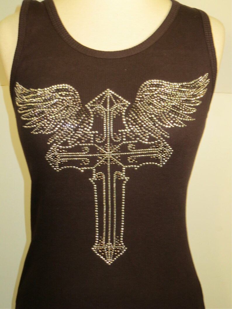 Angel Cross Rhinestone Tank Top Etsy