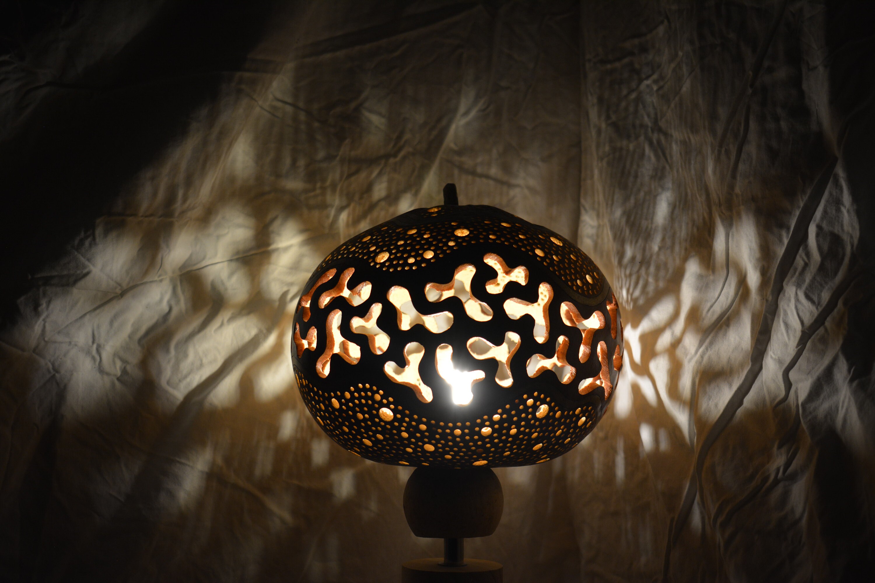 Original Bottle Lamp Calabash Pattern Elipses on Wooden Stand - Etsy