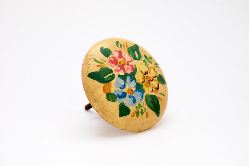 Vintage Hand Painted Drawer Pull 3 Floral Wood Hob Nob Etsy