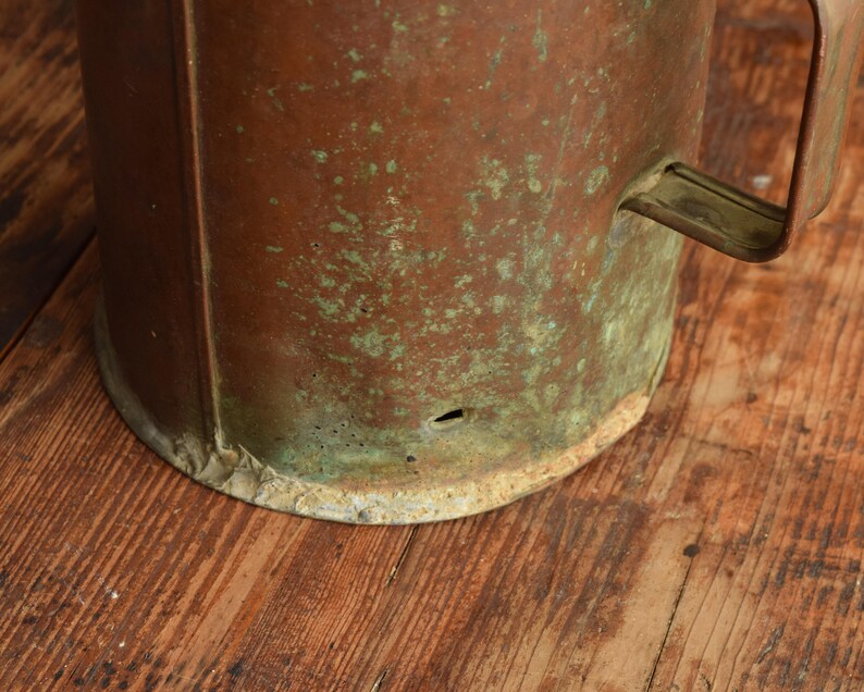 Antique Handmade Copper Jug With Handles. Heavy Patina, Primitive