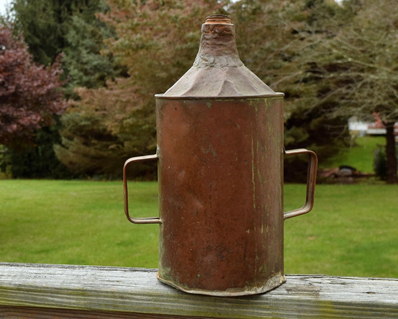 Antique Handmade Copper Jug With Handles. Heavy Patina, Primitive