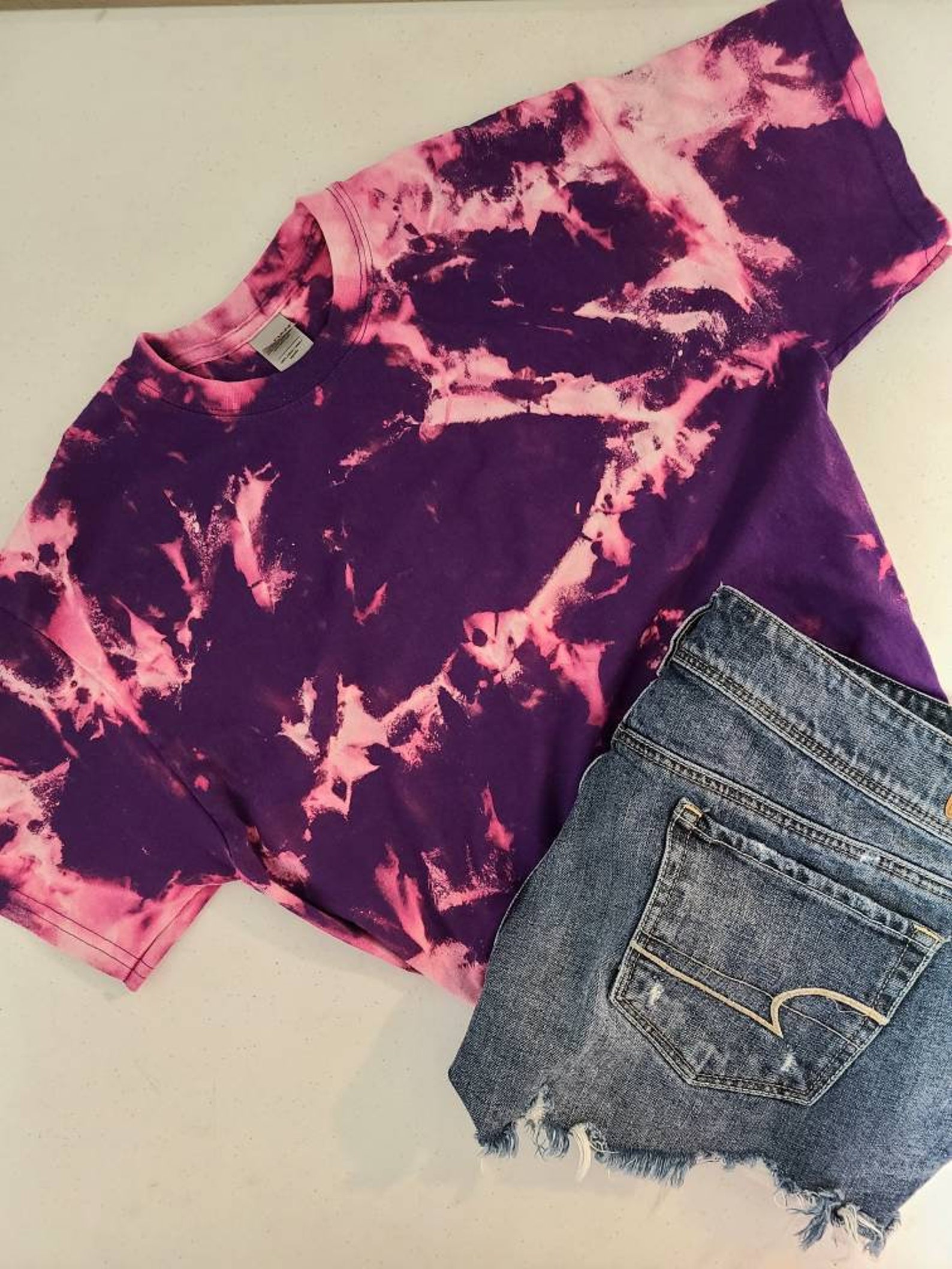 Pink bleached shirt / purple bleached shirt / cyan bleached | Etsy