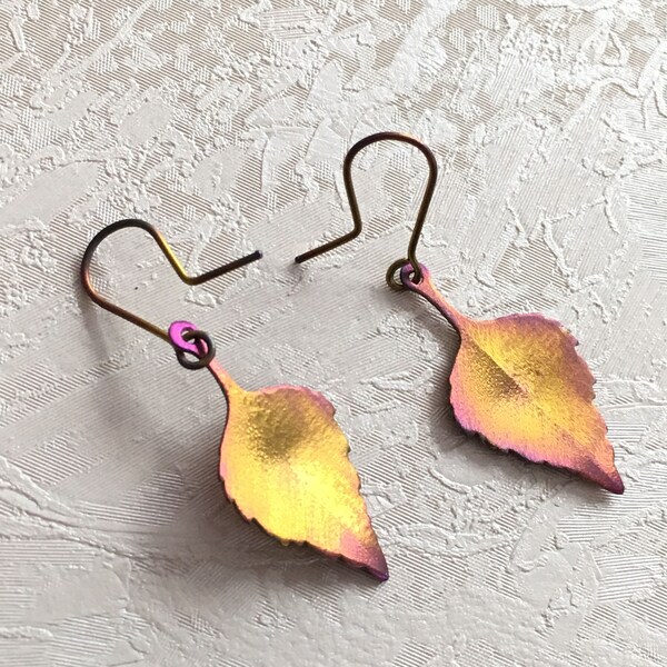 orange turquoise leaf titanium earrings light dangle durable modern minimalistic hypoallergenic
