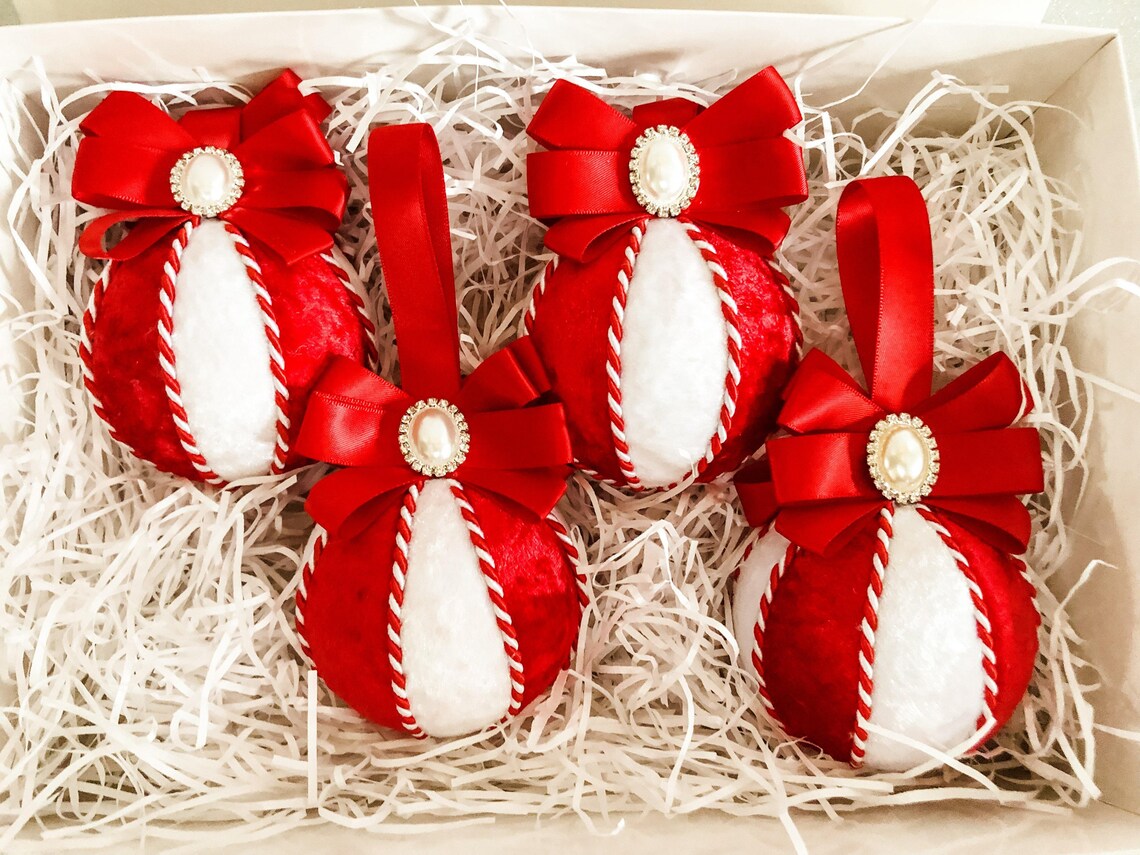 Candy Cane Baubles Set Of 4 Etsy