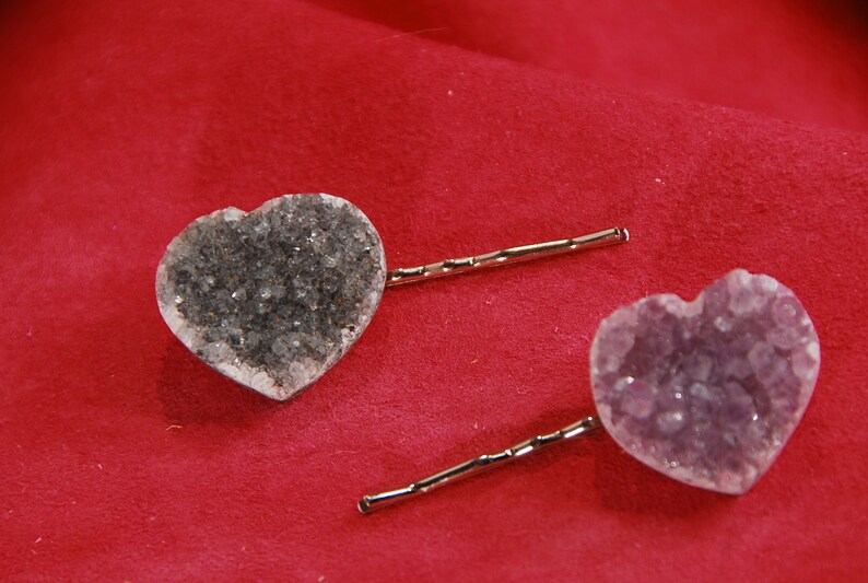 Heart Amethyst Crystal Natural Gemstone hair pins are one of a kind