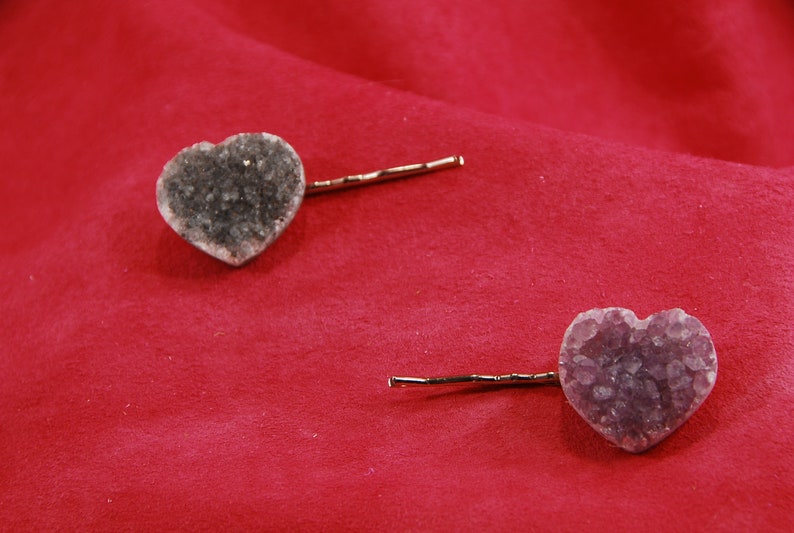 Heart Amethyst Crystal Natural Gemstone hair pins are one of a kind