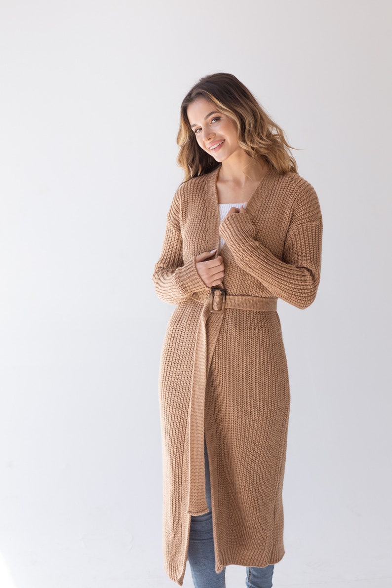 Camel wool cardigan /Camel coat / knit wrap cardigan women Etsy