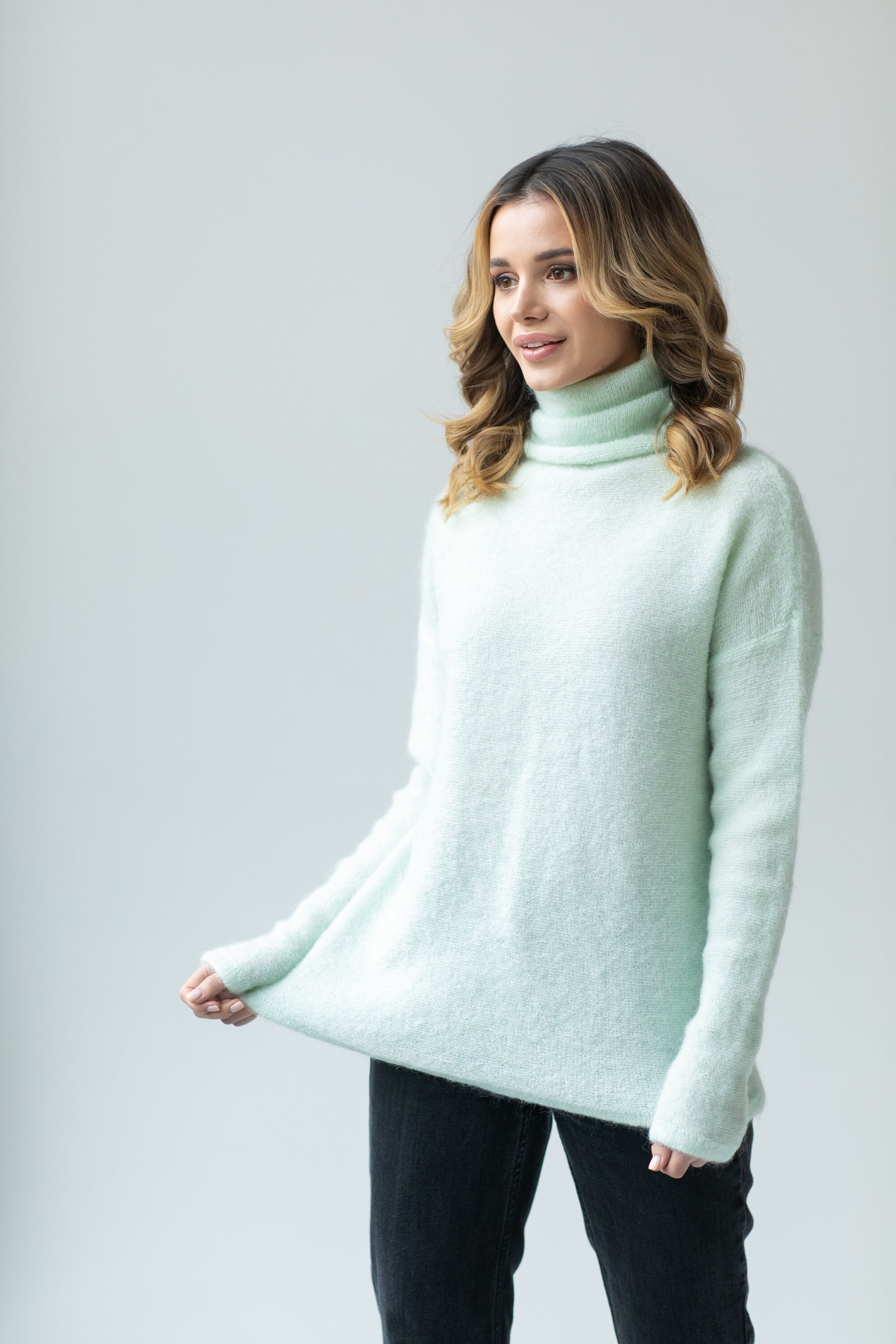 Kid mohair mint sweater mint wool sweater plus size sweater Etsy