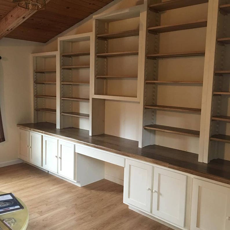 Bookcase Wood Shelving Unit Custom Built Ins Desk Image 0