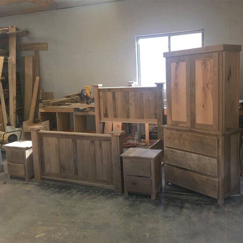 Bedroom Furniture Farmhouse Furniture Rustic Bedroom Reclaimed Wood Bedroom Set Armoire Bedframe End Tables Skaggs Creek Wood Shop