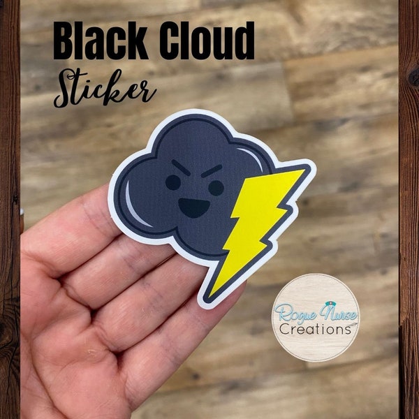 Black Cloud with Metallic Golden Lightning Rod Matte Finish Sticker, Storm Cloud Sticker, Funny Nurse Sticker, Nurse Gift, Angry Black Cloud