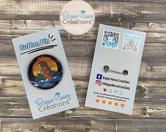 Beaver On A Canoe 1.5 Inch Round Button Pin with Safety Pin Clasp. Black Background. Backpack Button Pin, Lanyard Button Pin,