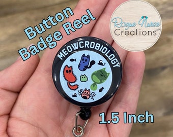 Meowcrobiology Cat Cell Structure Button Style Retractable Badge Reel, Button Badge Holder, Badge Buddy, Biology Badge Holder, Cell Biology