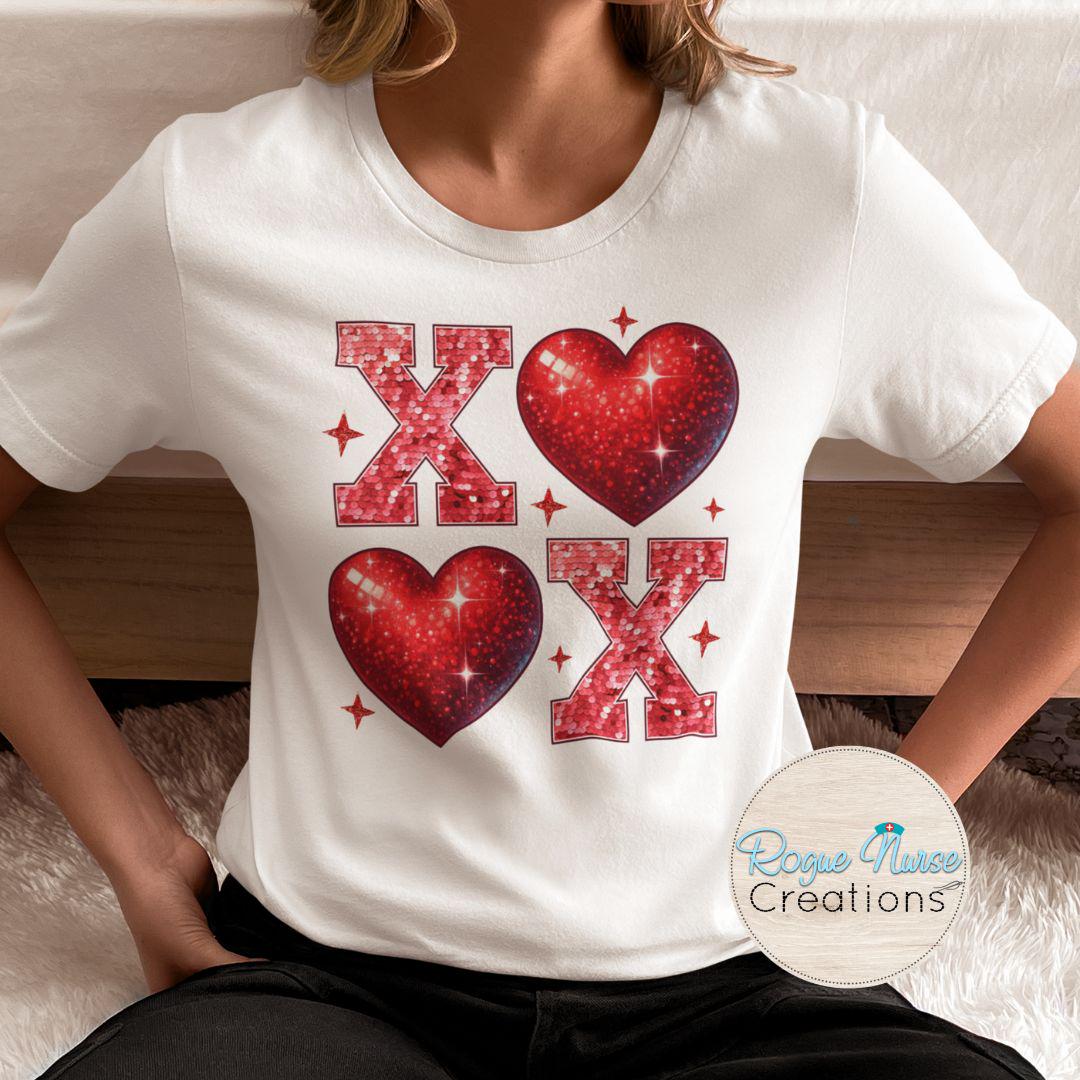 Valentines Day Glittery Looking XOXO Graphic T-shirt, Sparkly