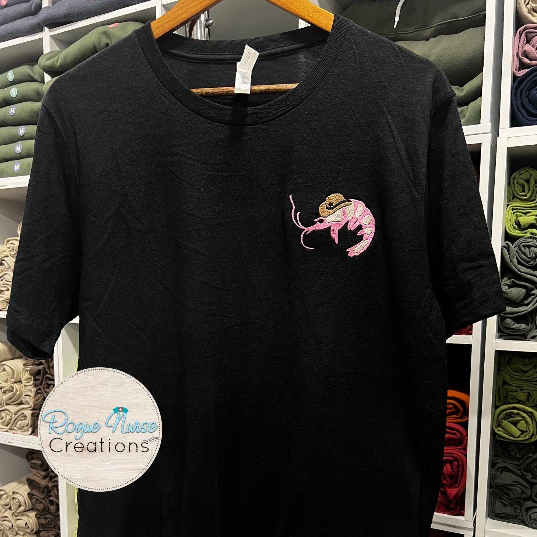 Cowboy Shrimp Embroidered T-shirt, Cute Shrimp Wearing a Cowboy