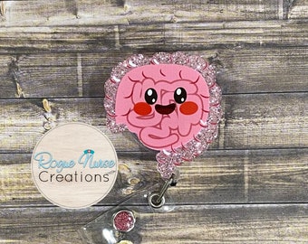 Pink Glitter Intestines Acrylic/Epoxy Retractable Badge Reel, Gastroenterology Nurse Gift, Cute Intestines Badge Buddy, Science Badge Reel
