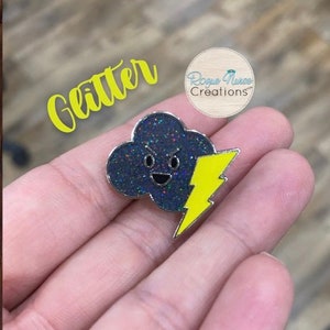 Glitter Menacing Black Cloud Enamel Pin! Black Cloud With Lightning Bolt Enamel Pin With Glitter Finish! Great Nurse Gift!