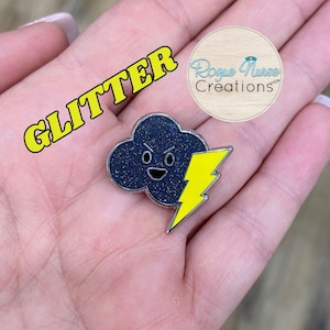 Glitter Menacing Black Cloud Enamel Pin! Black Cloud With Lightning Bolt Enamel Pin With Glitter Finish! Great Nurse Gift!
