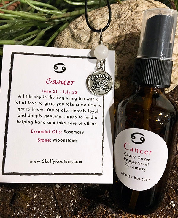 Cancer Zodiac Stone and Essential Oil Mist Kit Etsy