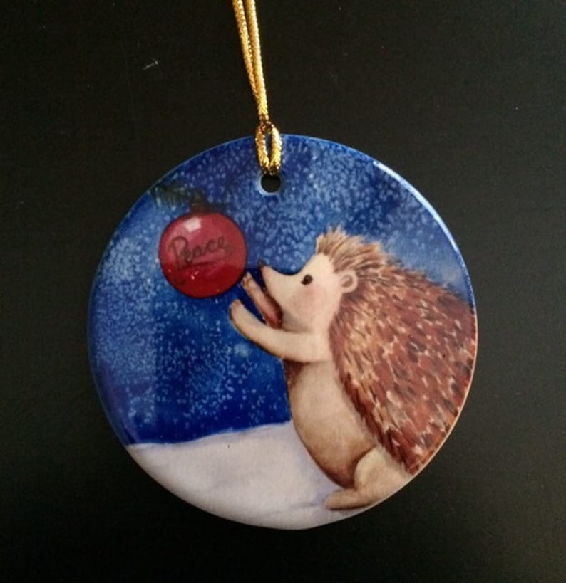 Hedgehog Christmas ornament hedgehog in the snow porcelain Etsy