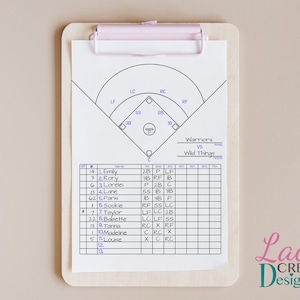 Softball/Baseball Dugout Roster with Positions (4 outfielders) & FREE BONUS Digital
