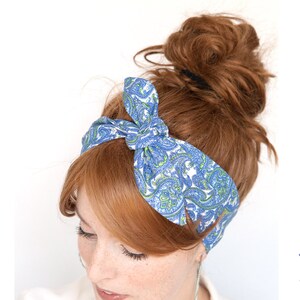 FREE SHIPPING Paisleys Headband Blue Tie on Headband Blue Hair Scarf Blue Hair Scarf Blue Headband Paisleys Pattern Women Headband Women image 2